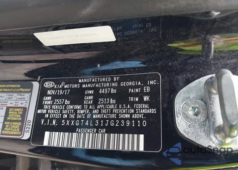 2018 Kia Optima S из США, поврежденный, VIN 5XXGT4L31JG239110